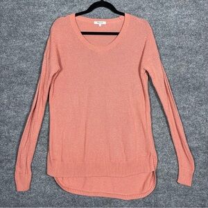 Madewell Chronicle Texture Pullover Coral Knit Crewneck Hi Low Tunic Sweater Med